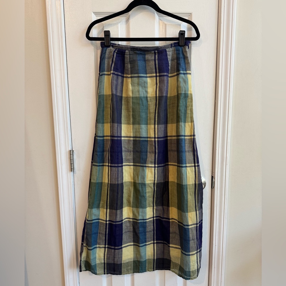BOUTIQUE EUROPA Vintage 100% Cotton Plaid Maxi Skirt w/ Side Slit Size 8